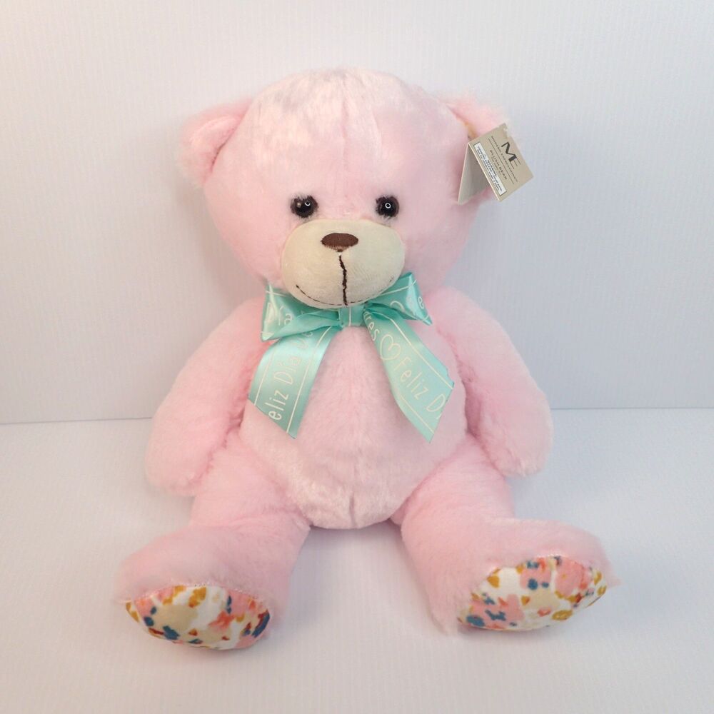 Walgreens Plush Feliz día de la madre Ribbon Pink Teddy Bear Floral Feet W/tag